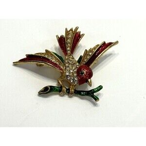 Vintage Sphinx Bird Brooch Gold Tone Enamel Rhinestone Bird Brooch Marked 9924